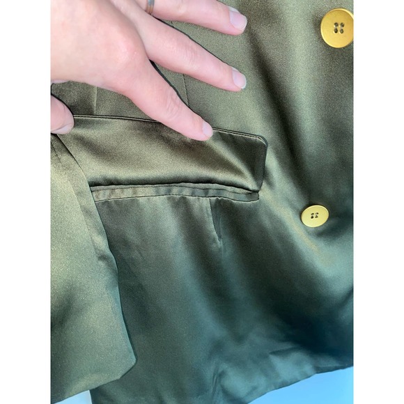 L’AGENCE green satin 3/4 sleeve collard blazer size 2 0063 - Picture 3 of 14